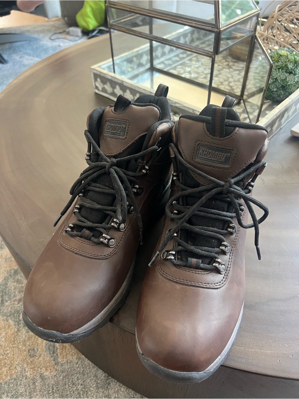 Khombu Men's Brown Leather Lace-Up Outdoor Boots